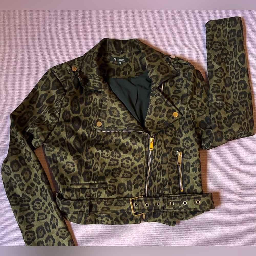 Microfiber Leopard Moto Style Jacket